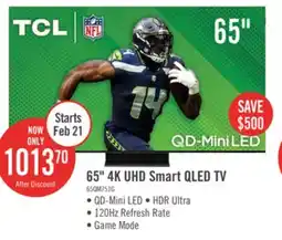 The Brick TCL 65 QLED Mini LED 4K UHD HDR Ultra IMAX Enhanced 120Hz Google Smart TV (65QM751G) offer