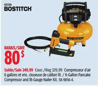 Canadian Tire BOSTITCH Gallon Pancake Compressor and 18-Gauge Nailer Kit offer