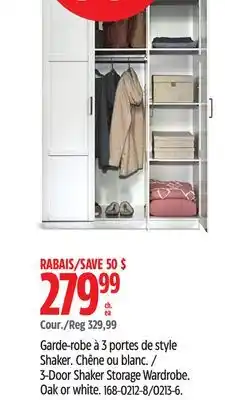 Canadian Tire Sauder 3-Door Shaker Storage Wardrobe offer