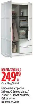 Canadian Tire 2-Door, 2-Drawer Wardrobe. Oak or white offer