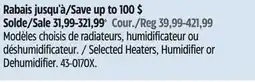 Canadian Tire NOMA Selected Heaters, Humidifier or Dehumidifier offer