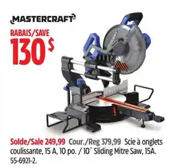 Canadian Tire mastercraft 10˝ Sliding Mitre Saw, 15A offer