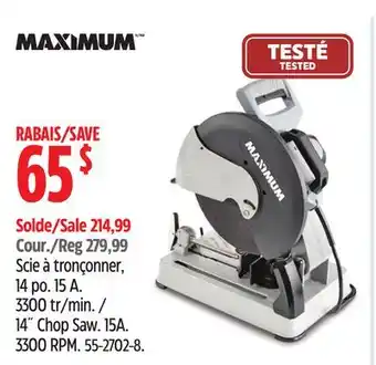 Canadian Tire MAXIMUM 14˝Chop Saw. 15A. 3300RPM offer