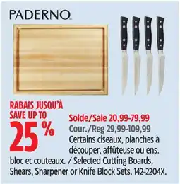 Canadian Tire Paderno Selected Cutting Boards, Shears, Sharpener or Knife Block Sets offer