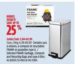 Canadian Tire Selected FRANK Garbage, Compost and Recycling Bags and type A Bins offer