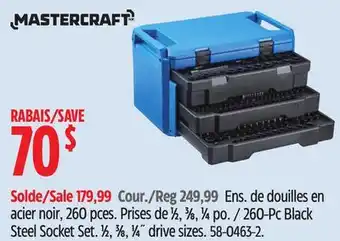 Canadian Tire Mastercraft 260-Pc Black Steel Socket Set. 1⁄2, 3⁄8, 1⁄4˝ drive sizes offer