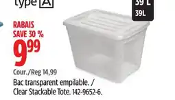 Canadian Tire TYPE A Clear Stackable Tote offer