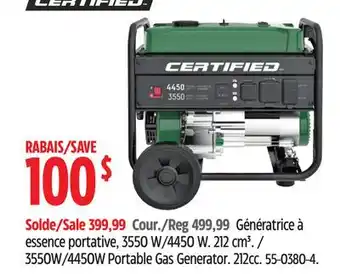 Canadian Tire Certified 3550W/4450W Portable Gas Generator offer