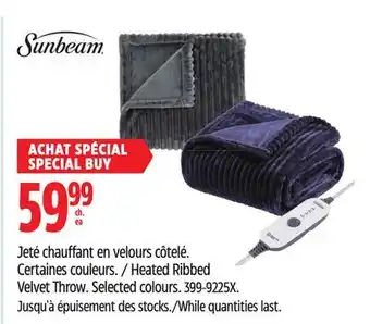 Canadian Tire Sunbeam Heated Ribbed Velvet Throw. Selected colours offer