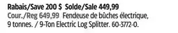 Canadian Tire Yardworks 9-Ton Electric Log Splitter offer