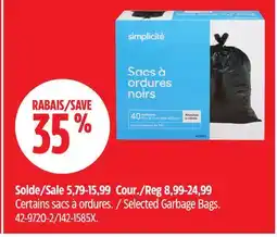 Canadian Tire Simplicité Selected Garbage Bags offer