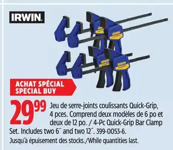 Canadian Tire IRWIN 4-Pc Quick-Grip Bar Clamp Set offer