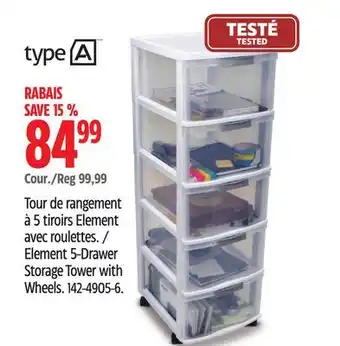 Canadian Tire Element 5-Drawer Storage Tower with Wheels. Type A offer