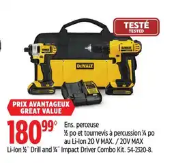 Canadian Tire DEWALT 20V MAX Li-Ion 1⁄2˝ Drill and 1⁄4˝ Impact Driver Combo Kit offer