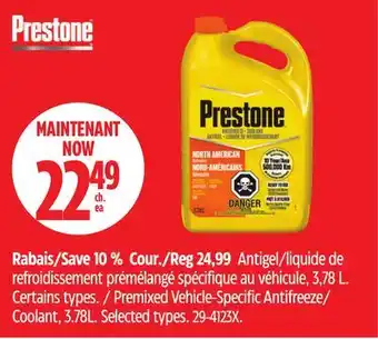 Canadian Tire Prestone Premixed Vehicle-Specific Antifreeze/ Coolant, 3.78L. Selected types offer