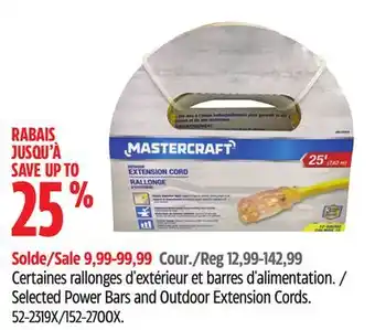 Canadian Tire Mastercraft Selected Power Bars and Outdoor Extension Cords offer