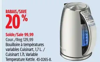 Canadian Tire Cuisinart 1.7L Variable Temperature Kettle offer