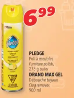 Familiprix PLEDGE Furniture polish, 275 g or DRANO MAX GEL Clog remover, 900 ml offer