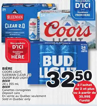 Marches Tradition COORS LIGHT, SLEEMAN CLEAR 2.0 OR BUD LIGHT BEER offer