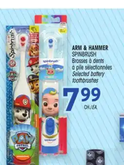 Uniprix ARM & HAMMER SPINBRUSH Brosses à dents à piles sélectionnées/Selected battery toothbrushes offer