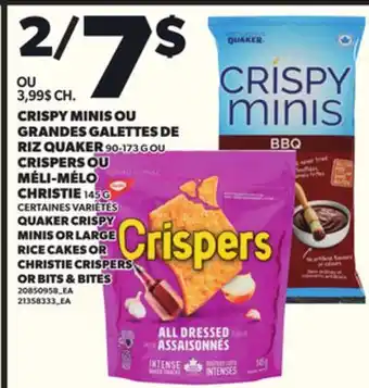 Provigo CRISPY MINIS OU GRANDES GALETTES DE RIZ QUAKER, 90-173 G OU CRISPERS OU MÉLI-MÉLO CHRISTIE 145 G offer