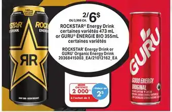 Provigo ROCKSTAR ENERGY DRINK CERTAINES VARIÉTÉS 473 ML OR GURU ÉNERGIE BIO 355ML offer