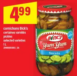 Maxi CORNICHONS BICK'S PICKLES, 1 L offer