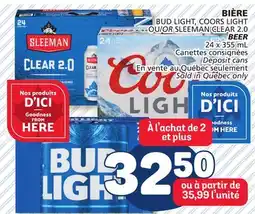 Marché Bonichoix BUD LIGHT, COORS LIGHT OR SLEEMAN CLEAR 2.0 BEER offer