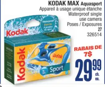 Jean Coutu KODAK MAX Aquasport Waterproof single use camera Exposures offer