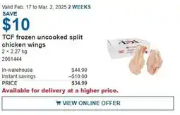 Costco TCF frozen uncooked split chicken wings offer