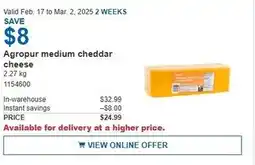 Costco Agropur medium cheddar cheese offer