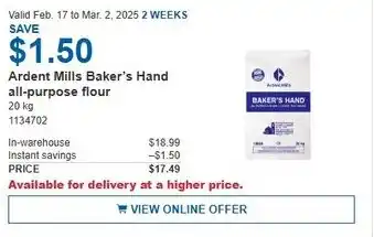 Costco Ardent Mills Baker's Hand all-purpose flour offer