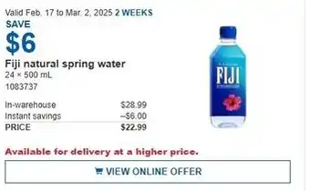 Costco Fiji natural spring water offer