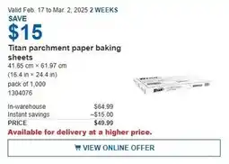 Costco Titan parchment paper baking sheets offer