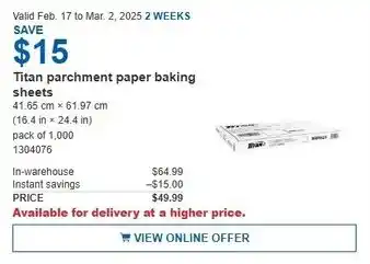 Costco Titan parchment paper baking sheets offer