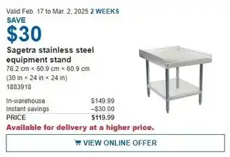 Costco Sagetra stainless steel equipment stand offer