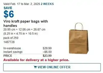 Costco Viro kraft paper bags with handles offer