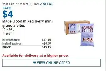 Costco Made Good mixed berry mini granola bites offer