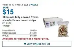 Costco Skoulakis fully cooked frozen sliced chicken breast strips offer