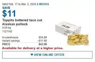 Costco Toppits battered taco cut Alaskan pollock offer