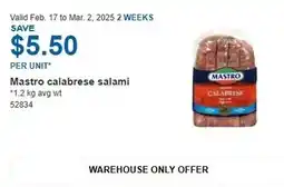 Costco Mastro calabrese salami offer