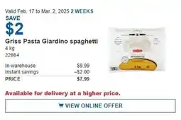 Costco Griss Pasta Giardino spaghetti offer