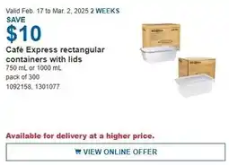 Costco Café Express rectangular containers with lids offer