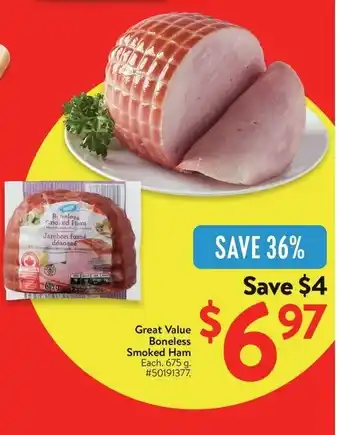 Walmart Great Value Boneless Smoked Ham offer