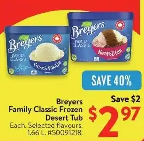 Walmart Breyers Family Classic Frozen Desert Tub offer