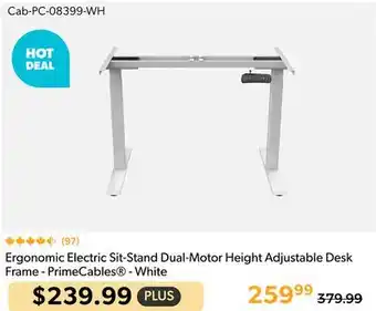 Primecables Ergonomic Electric Sit-Stand Dual-Motor Height Adjustable Desk Frame - PrimeCables - White offer