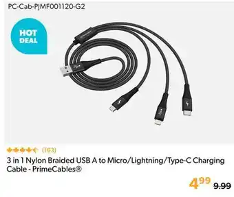 Primecables 3 in 1 Nylon Braided USB A to Micro/Lightning/Type-C Charging Cable - PrimeCables offer