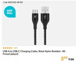 Primecables USB-A to USB-C Charging Cable, Black Nylon Braided - 4ft - PrimeCables offer