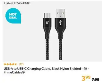 Primecables USB-A to USB-C Charging Cable, Black Nylon Braided - 4ft - PrimeCables offer