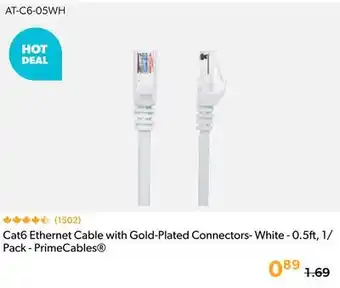 Primecables Cat6 Ethernet Cable with Gold-Plated Connectors- White - 0.5ft, 1/ Pack - PrimeCables offer